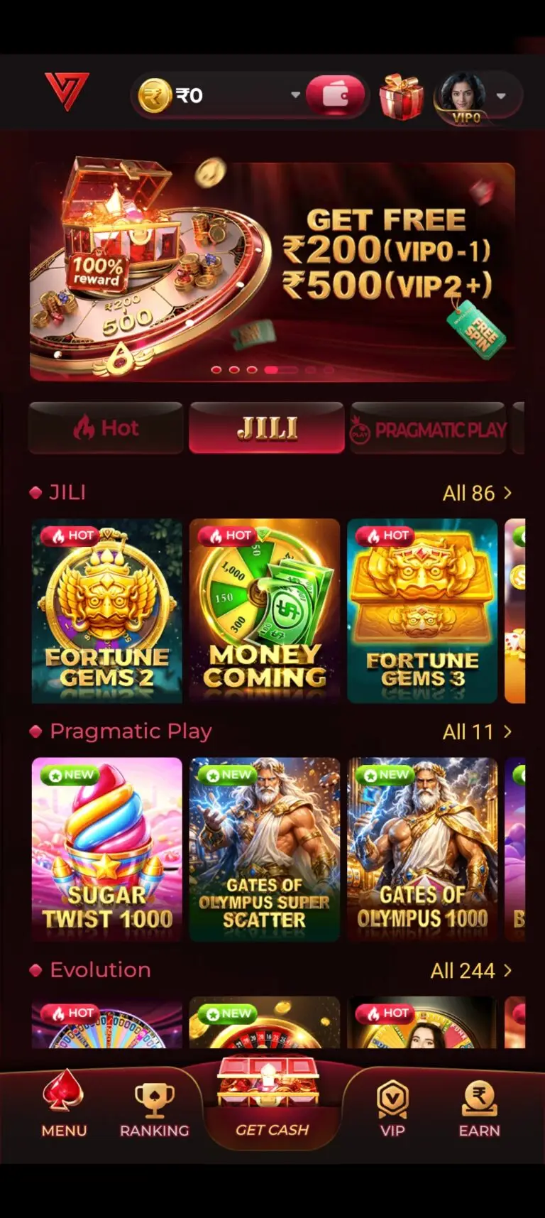 IV7 Game App Home Screen – JILI, Pragmatic Play & Evolution Games