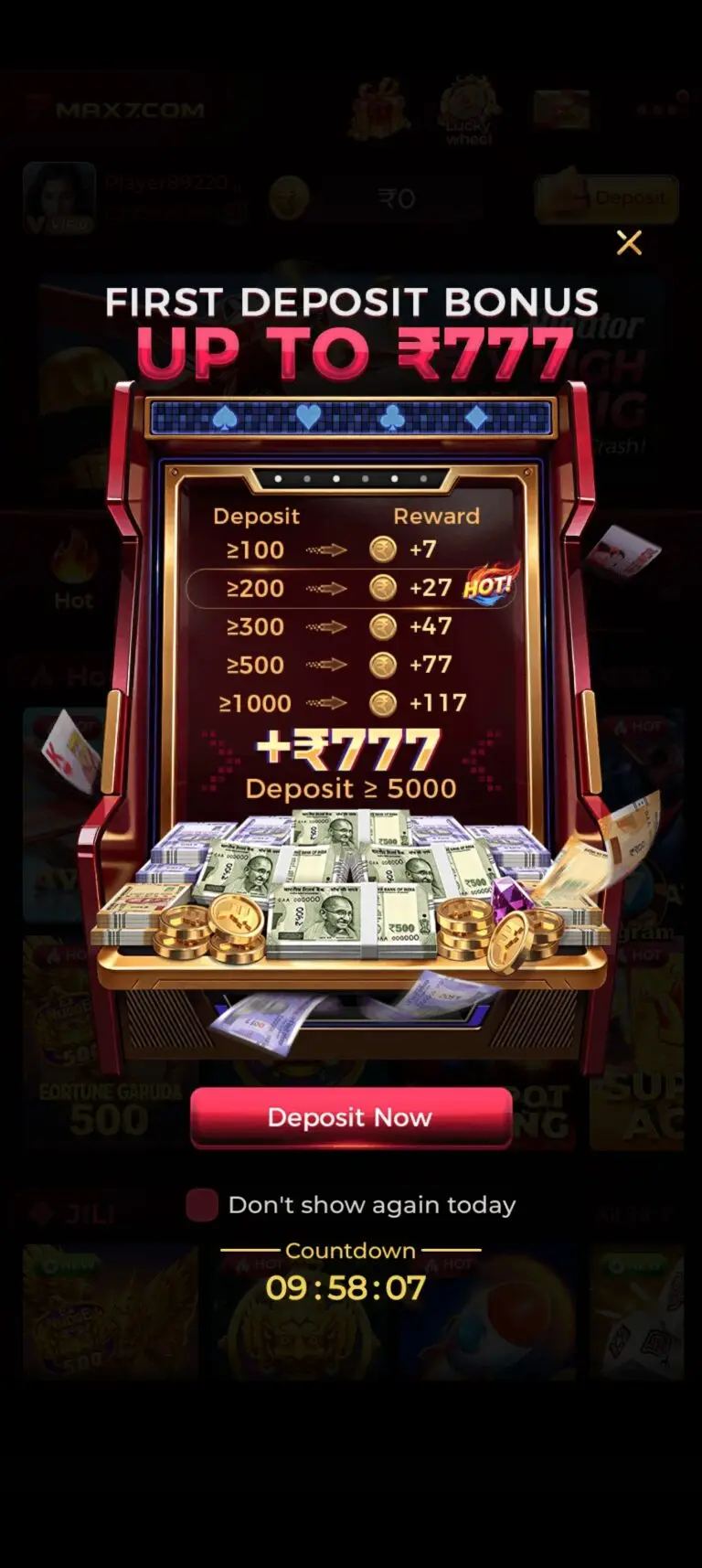 MAX7 GAME FIRST DEPOSIT BONUS