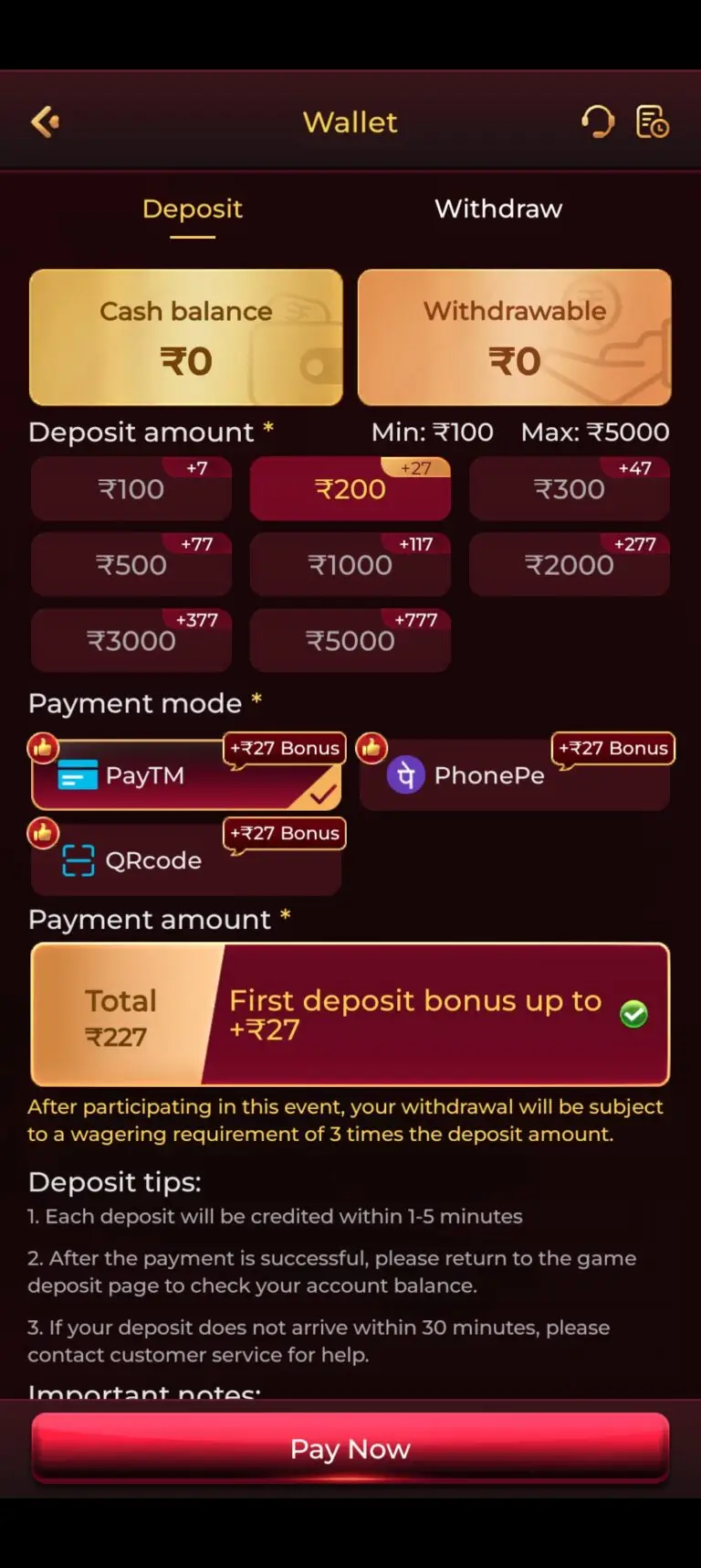 MAX7 GAME DEPOSIT