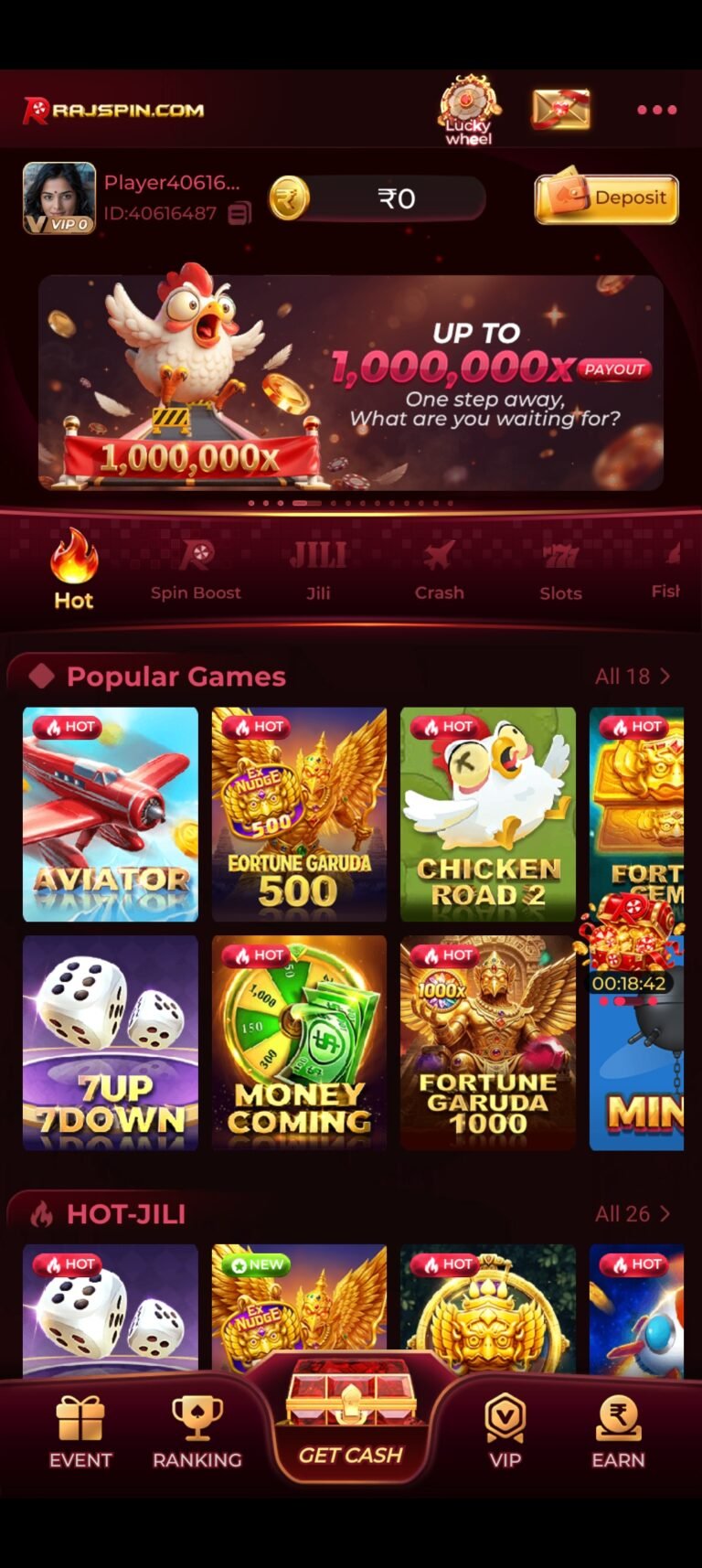 RAJSPIN Hot Games – Aviator, Fortune Garuda 500, Chicken Road 2 & JILI Slots