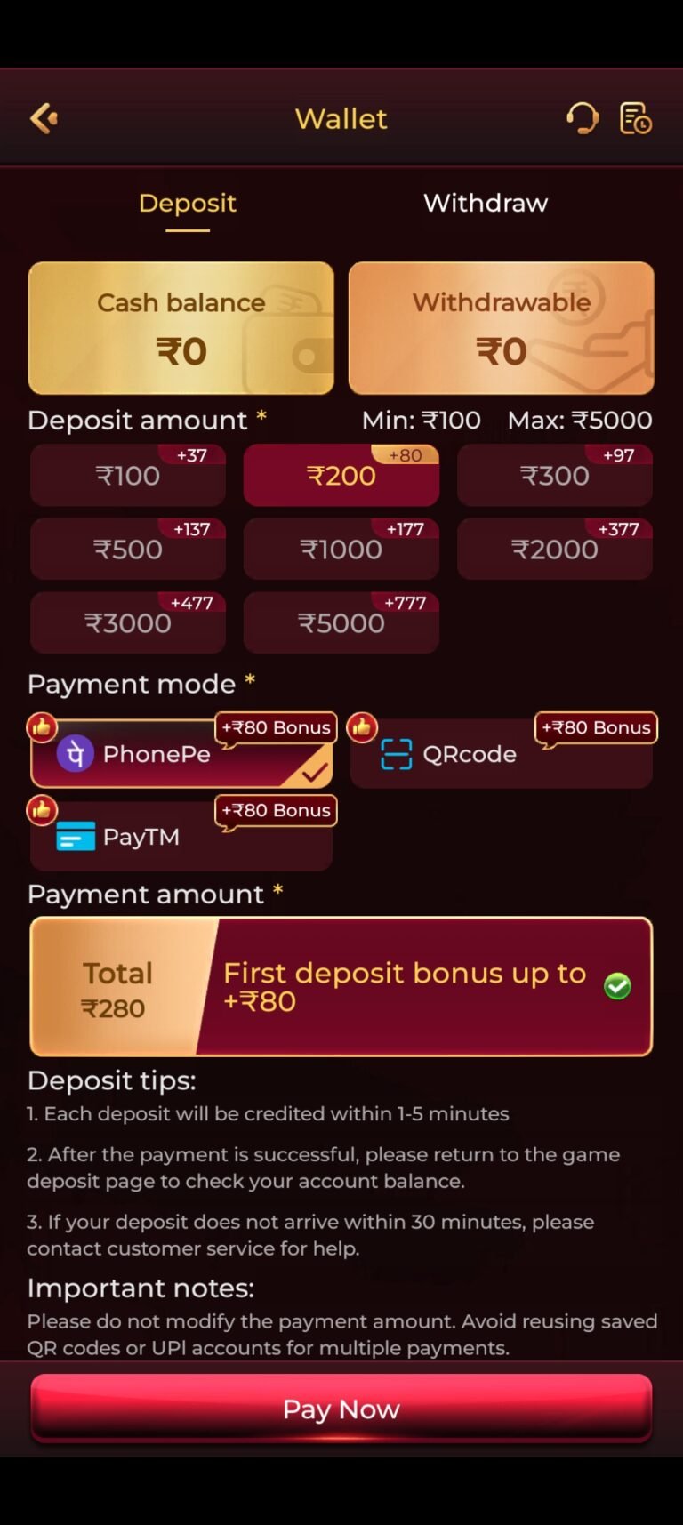 RAJSPIN Game Deposit – PhonePe, PayTM, QR Code & First Deposit Bonus