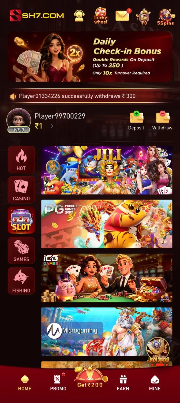 SH7 Game App – Daily Check-in Bonus & Top Provider Showcase
