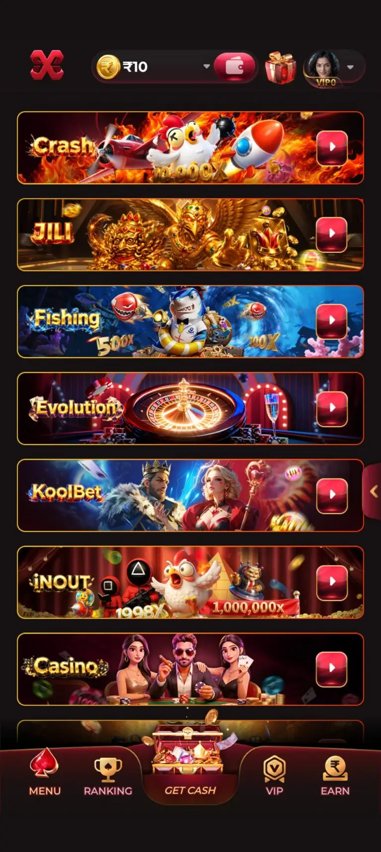 X89 Game Homepage – Crash, JILI, Fishing, Evolution, and Casino Game Categories
